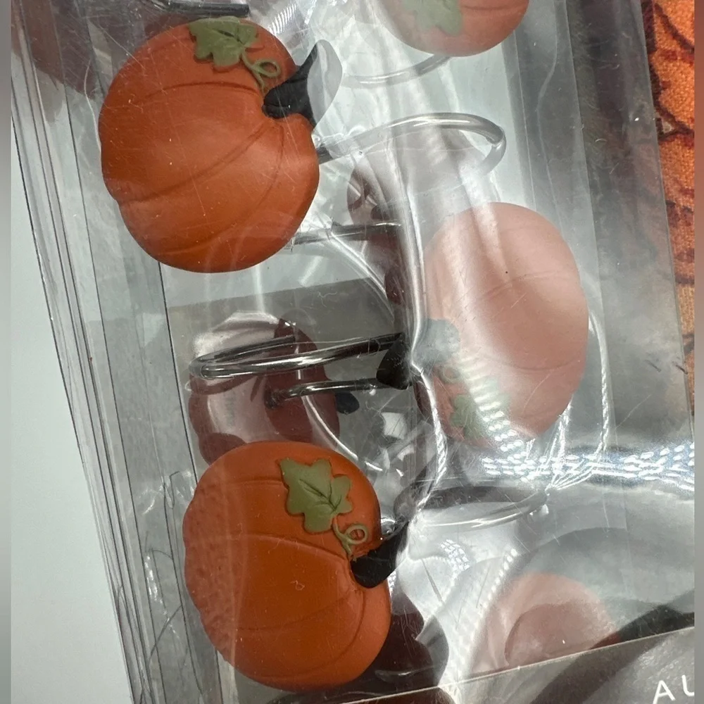 Bed bath & beyond autumn shower curtain set w/ pumpkin hooks NEW discontinued